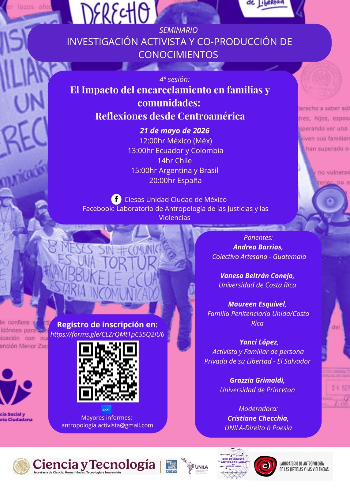 4ª sesión: El impacto del encsarcelamiento en familias y comunidades: Reflexiones desde Centroamérica