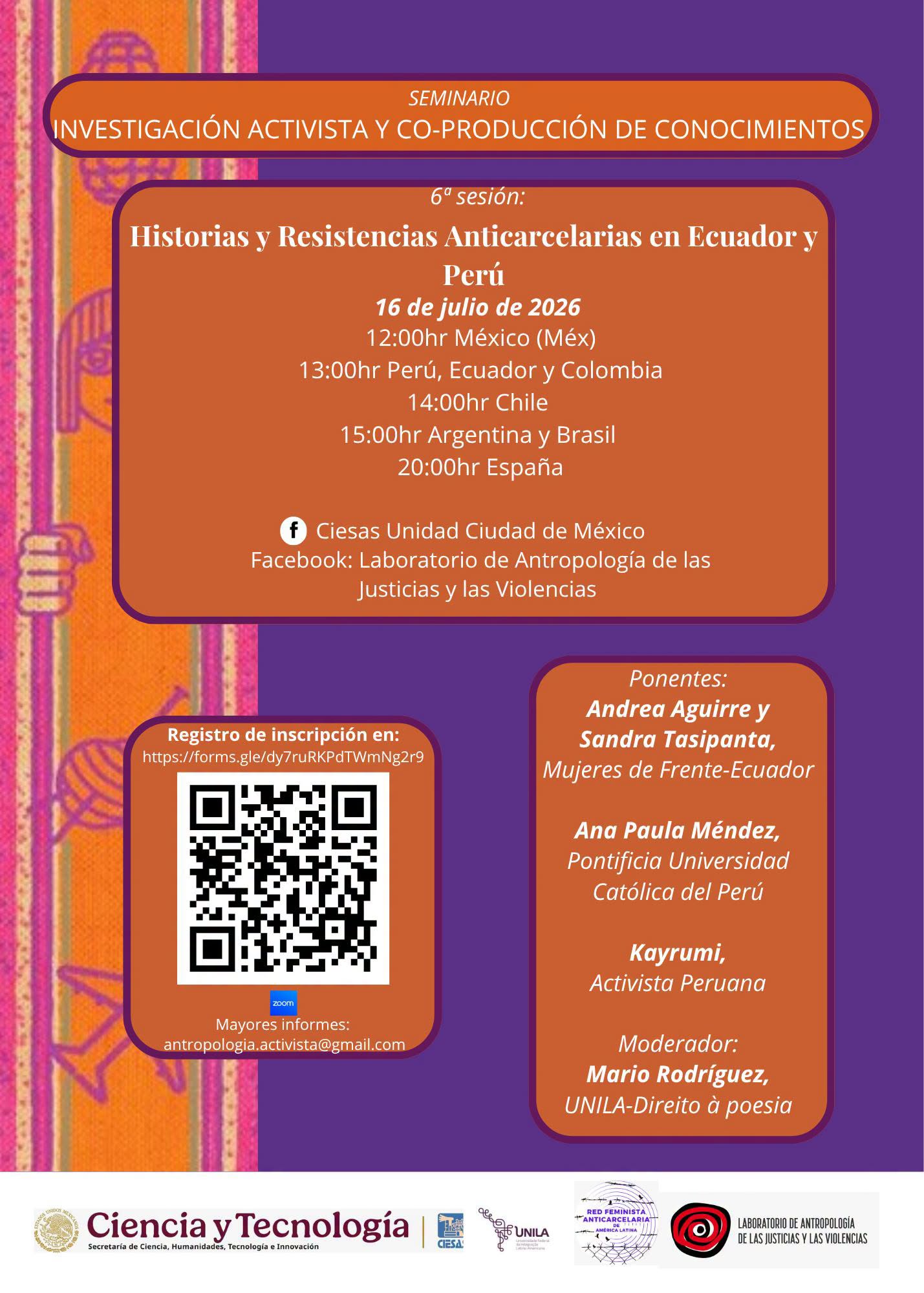 6ª sesión: Historias y Resistencias Anticarcelarias en Ecuador y Perú.